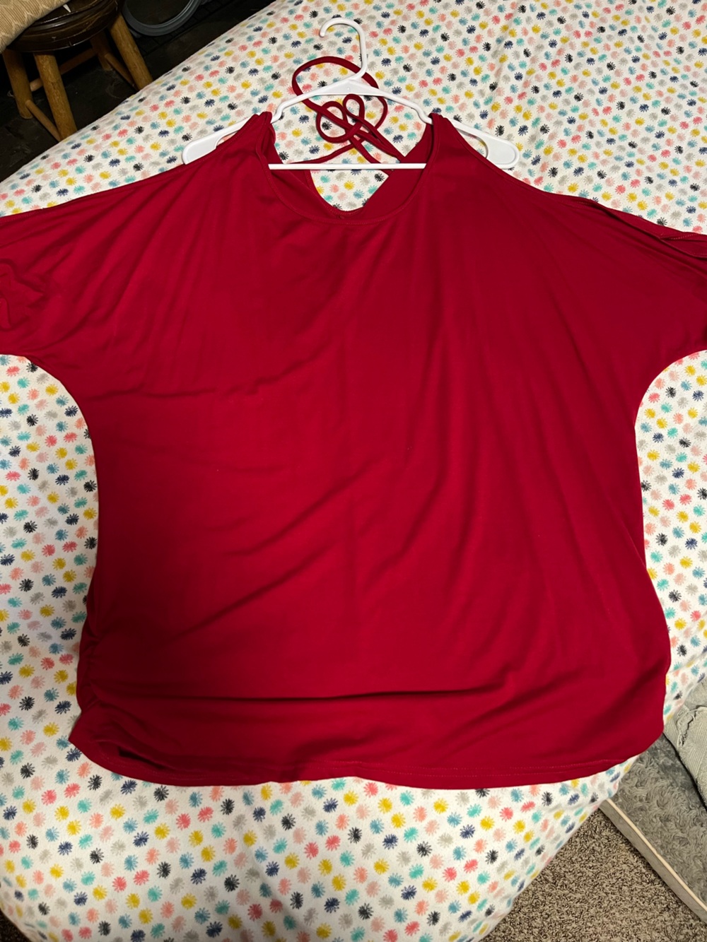 Women’s Red Scoop Neck, cold Shoulder, tie back with ruched sides